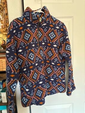 Cozy Navy Geometric Pattern Fleece Pullover